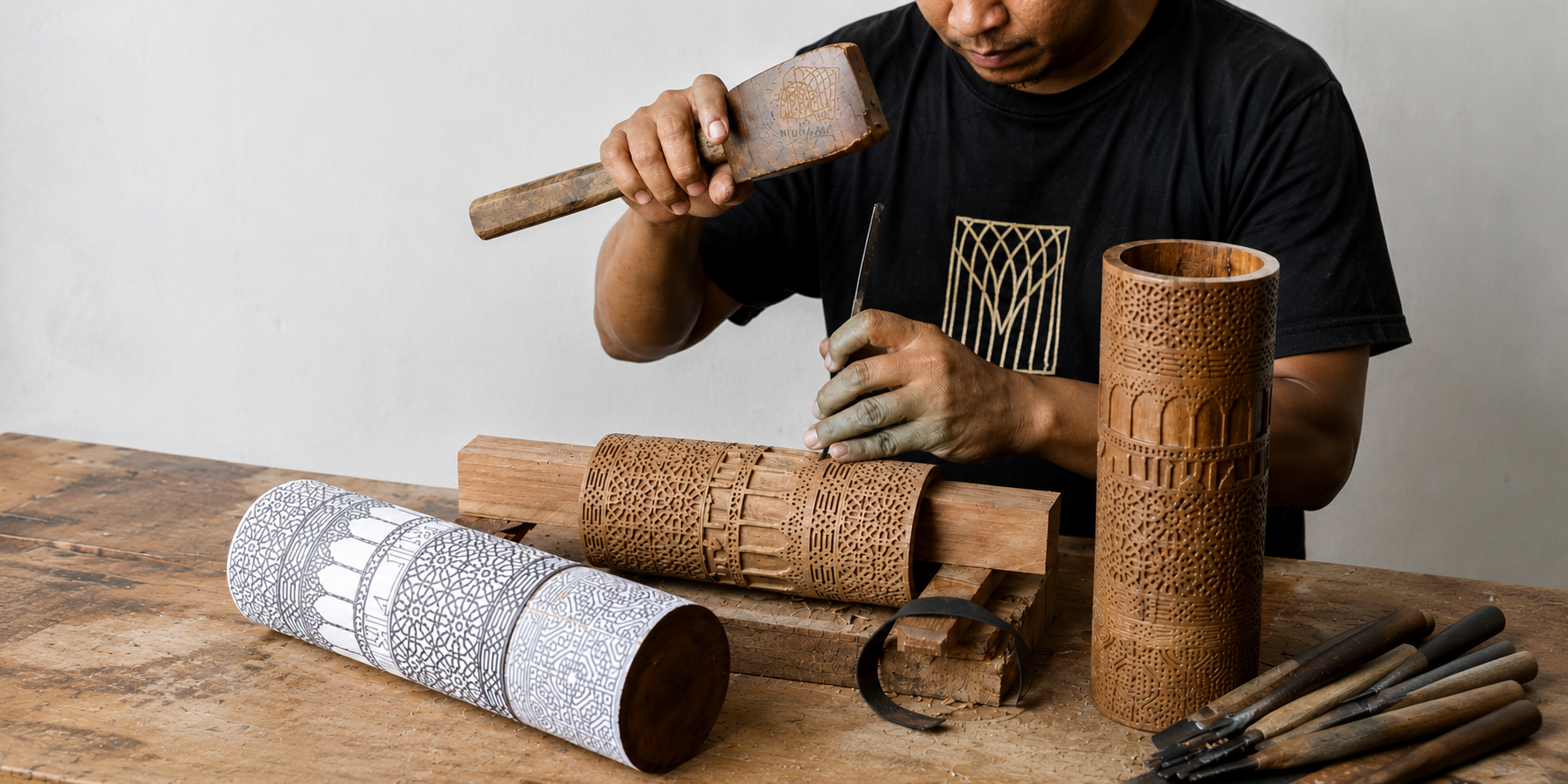 Artisan handcrafting wooden decor